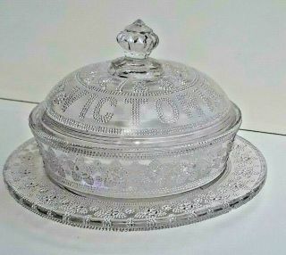 Rare Antique Queen Victoria Golden Jubilee Pressed Glass Bowl With Lid Unusual