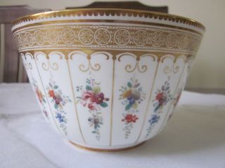 Stunning Antique Hand Painted Tiny Flowers And Gilt Deep Bowl