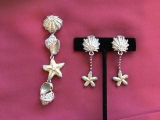 Rare Wonderful Vintage St John Dangly Shell Brooch & Earrings