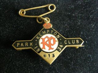 Rare 1934 Kempton Park Club Members Ladies Badge Number 613
