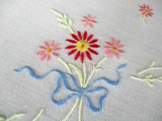 Vintage Tablecloth Hand Embroidered With Flowers & Bows
