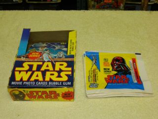 1977 Topps Star Wars Series 2 Empty Card Box,  3 Empty Wax Wrappers - Rare