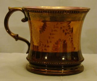Large Antique Staffordshire Yellow Band Pink & Copper Luster Mug 19th c 3
