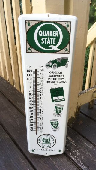 Rare 24 " Vintage Quaker State Motor Oil Gas Metal Advertising Thermometer Sign