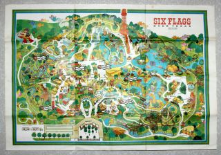 Rare Vintage 1971 Six Flags Over Texas Amusement Theme Park Map Poster 21 " X 30 "