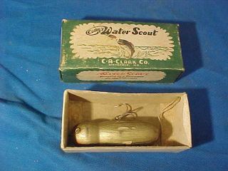 1930s Clarks Water Scout Wood Mouse Type Fishing Lure W Orig Box