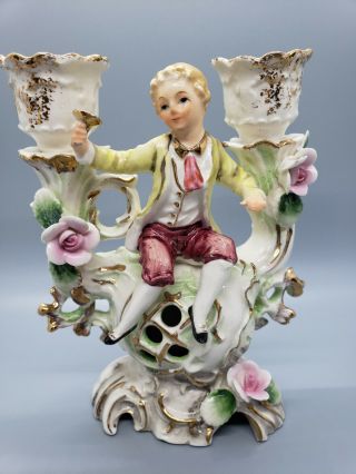 Antique 1900s Porcelain Figurine Candlestick Holder Victorian Style Ucagco Japan