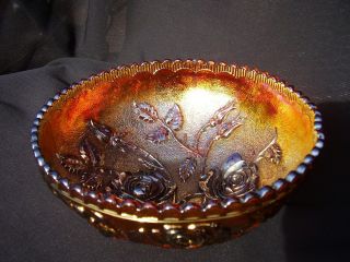 Antique Imperial Carnival Glass Amber Open Rose 8 In.  Bowl