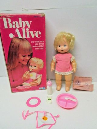 Vintage 1973 Kenner Baby Alive Doll With Accessories And Box