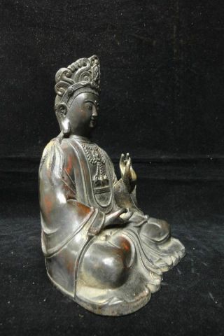 Very Rare Large Old Chinese Bronze " Guanyin " Buddha Statue Marked " Qianlong "