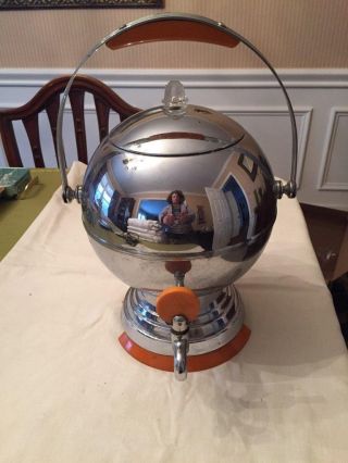 Vintage Art Deco Chrome Bakelite Ball Coffee Maker Pot Percolator Butterscotch