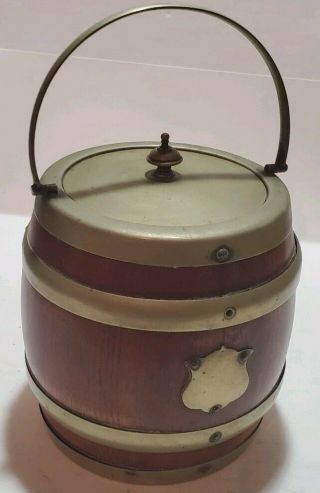 Antique Rare English Wood Silverplate Tobacco Jar Humidor With A Porcelain Liner