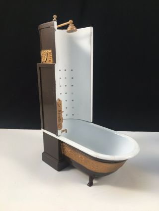 Vintage 1980 Handcraft Designs Metal Dollhouse Victorian Bathroom Shower Tub Set