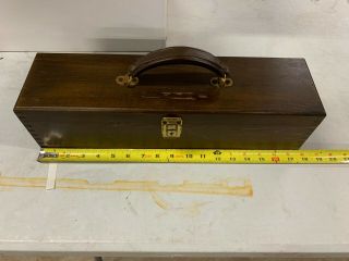 Vintage HandMade Wood Wooden Tackle Box w/ Leather Handle Dovetailed 2