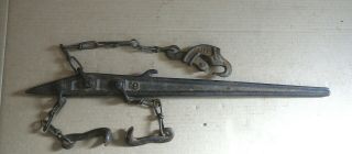 Antique Slack Taker Cast Iron & Chain Barbed Wire Fence Stretcher Farm Tool