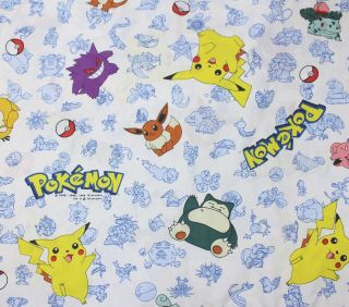 Vtg 90s Pokemon Nintendo Pikachu Twin Bed Sheet Fabric Crafting