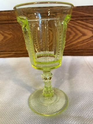 1 Antique Vaseline Glass Canary Yellow Stem Goblet