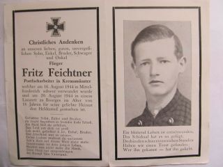 Rare Wwii German Death Card,  Young Pilot,  Flying Unit,  Kia France,  Luftwaffe