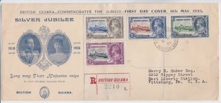 British Guiana Stamps Rare First Day Cover 1935 Silver Jubilee Illustrated