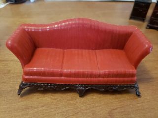 Vintage Red Renwal Dollhouse Miniature Sofa Couch Plastic Furniture