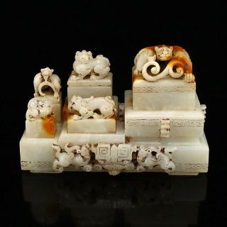 A Set Five Chinese Hetian Jade Divine Beasts Seals 1