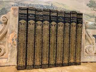Set Of 9 Antique Books Maurice Maeterlinck Rare Set Gold Leather Bound Pretty