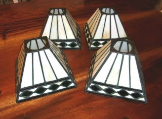 Vintage Arts & Crafts Style ? Stained Glass Lamp Shades - 4 Ea Matching Set