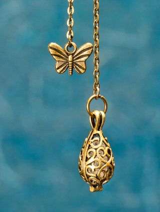 Antique Brass Small Cage Pendulum W/ Butterfly 2 Pendant - Dowsing Tool