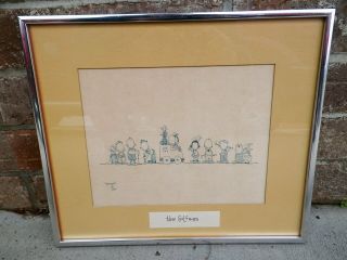 Rare Matted And Framed Vintage 1974 Signed Eagan Ink Drawing ‘the Golfers’
