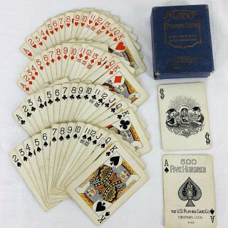 Antique No.  500 Playing Cards Six Handed Games Blue Dragon Griffen Design