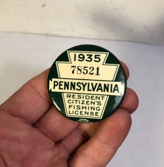 1935 Pennsylvania Resident Fishing License Button