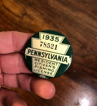 1935 Pennsylvania Resident Fishing License Button 2