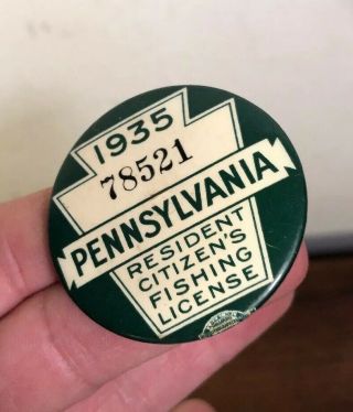 1935 Pennsylvania Resident Fishing License Button 3