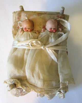 Antique Composition? Twin Baby Dolls In Bed