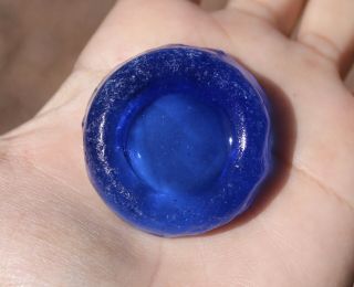 Rare,  Sapphire Blue Xxxl Frosty Seaglass Bottle Bottom So Pretty Lqqk