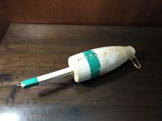 Vintage White & Green Wooden Nautical Lobster Crab Marker Bouy Mb39