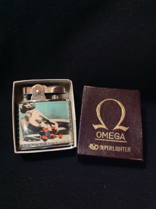 Vintage Rare 1950s Omega Pat 41277o Lighter Pin Up Girls Nude Briquet Dn25