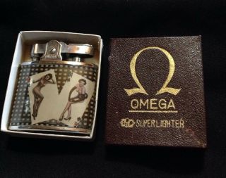 Vintage Rare 1950s Omega Pat 41277o Lighter Pin Up Girls Nude Briquet Dn17