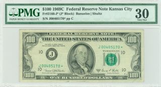 Fr 2166 - J 1969 - C $100 Rare Kansas City 6 Digit Star Pmg Vf 30 Great Note