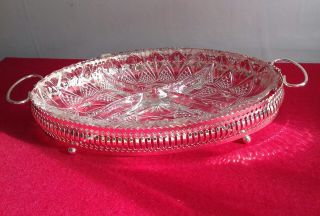 Vintage Silver Plated Glass Serving Dish With Forks