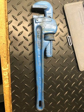 Rare Vintage Blue Craftsman 55672 Pipe Wrench Usa 14” Heavy Duty Guaranteed
