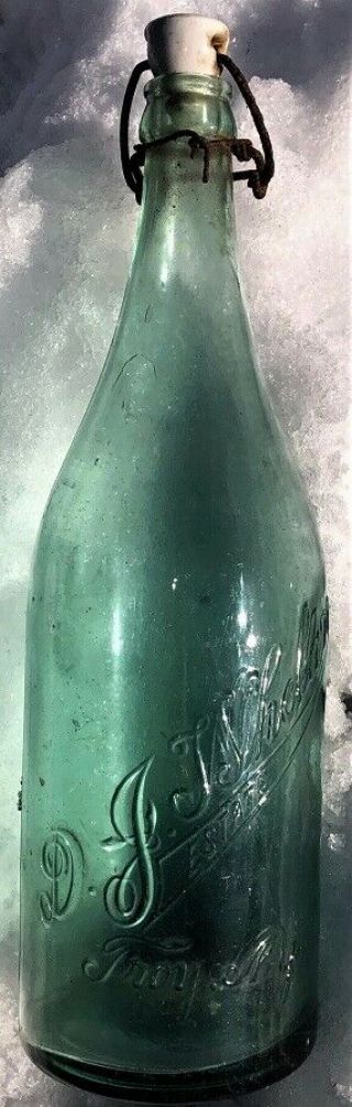 Antique Blue Green Embossed Soda Bottle D.  J.  Whelan Estate Troy N.  Y.  Porc.  Top
