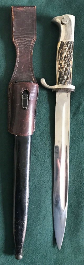 WWII WW2 GERMAN LONG PARADE BAYONET WITH STAG HANDLE RARE,  MAKER MARK - F.  HORSTER. 2