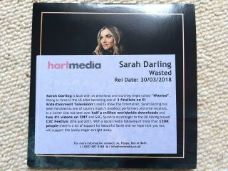 Sarah Darling - Wasted (cd Single,  2018) Rare Dj Promo With Exclusive B - Side