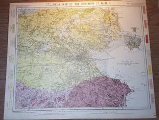 Rare 19thc Letts 1889 Geological Map Of The Environs Of Dublin Vgc