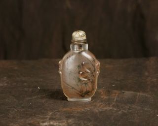 Very Rare Chinese Natural Crystal Magpie Plum Zhou Leyuan Snuff Bottle
