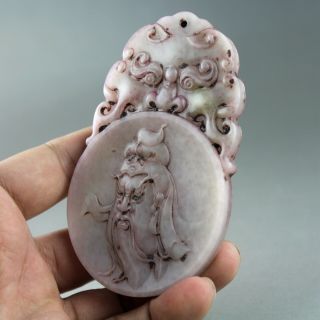 3.  9  China Old Jade Chinese Hand - Carved Duke Guan Statue Pendant 1210