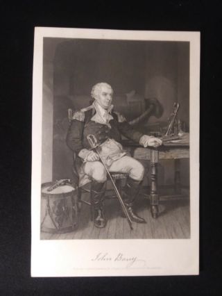 Antique Engraving John Barry Father Of The Navy Revolutionary War Officer