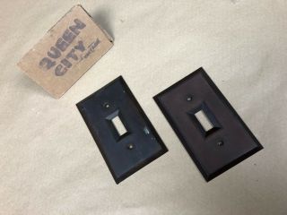 Vintage 1920s 30s Solid Brown Bakelite Wall Switch Plate Two - Tone Finish