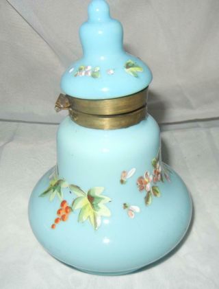 Antique Light Blue French Opaline Enameled Perfume Bottle